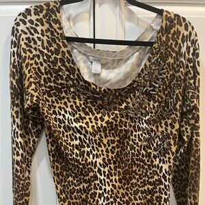 Cache Beaded Leopard Sweater